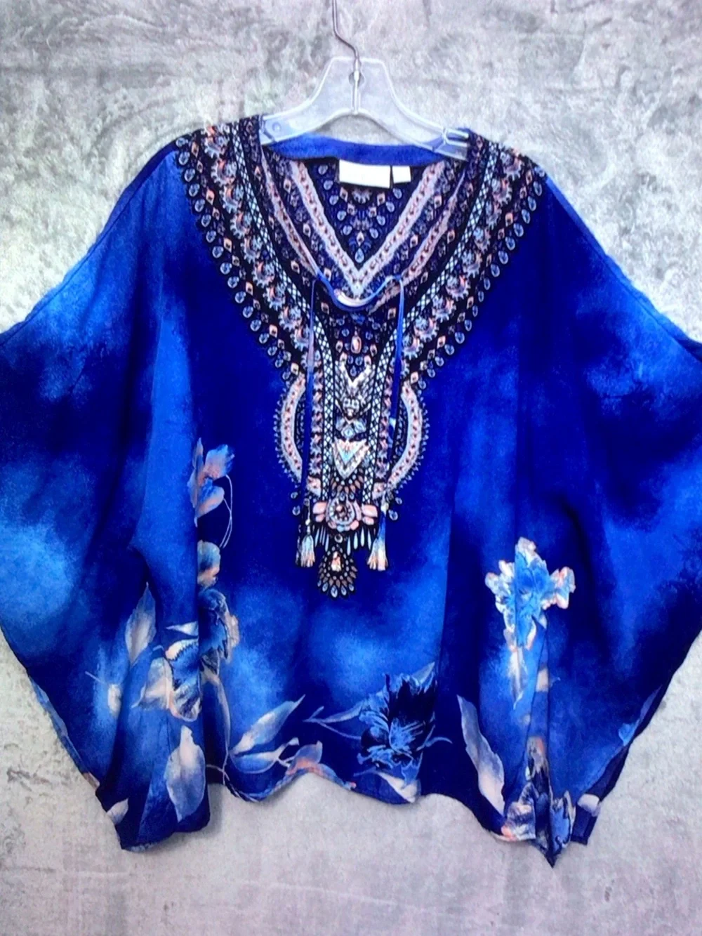 Belle by Kim Gravel Blue Embellished Floral Tunic - Picture 1 of 6
